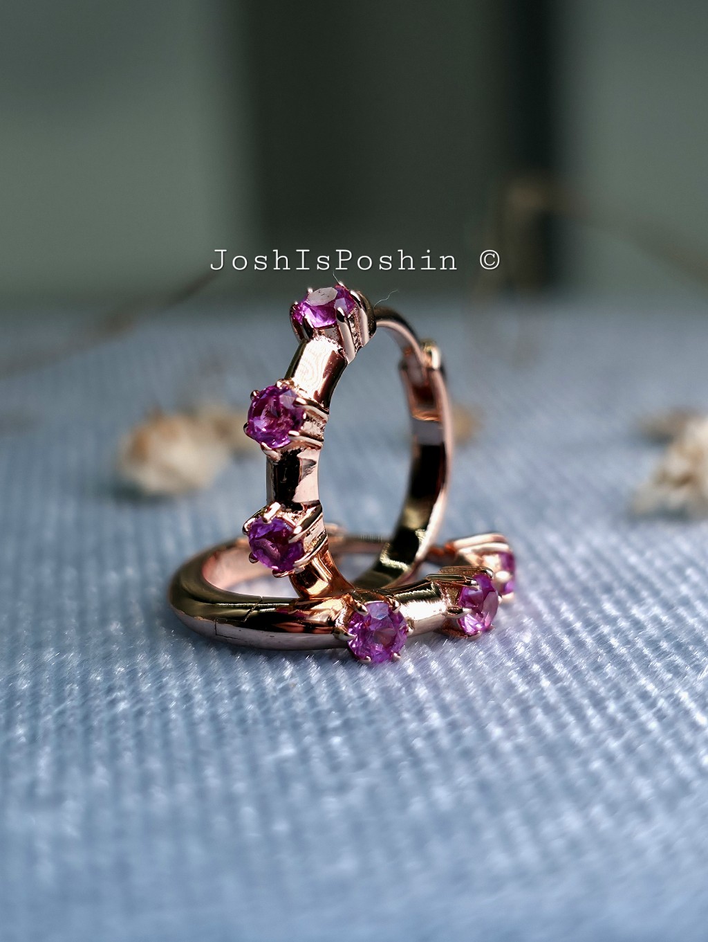 Rose Gold Pink Sapphire Hoop Earrings In Sterling Silver